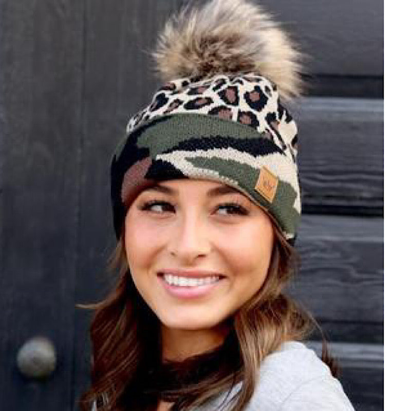 leopard beanie cap for ski season