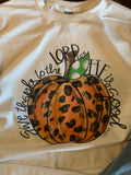 Give thanks to the Lord graphic tee in aunt lillie bells online boutique a leopard pumpkin