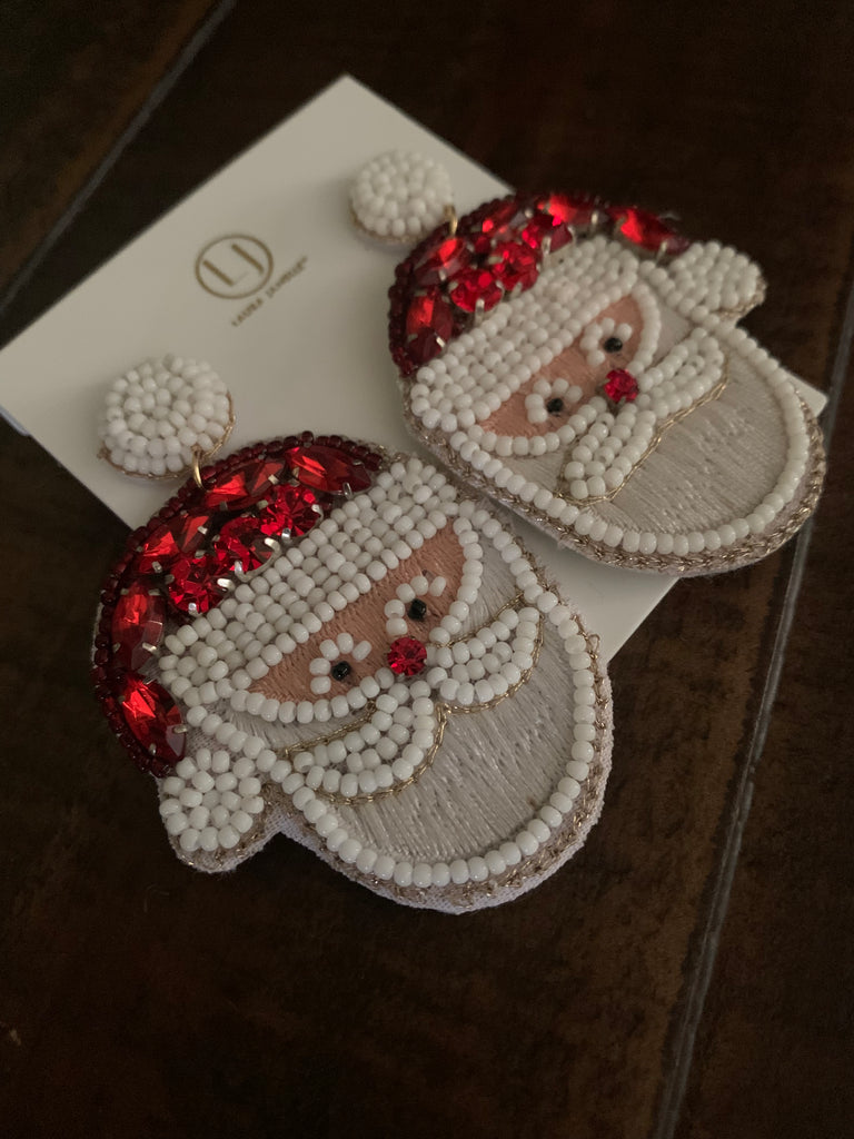 Christmas bead earrings santa head with beads and rhinestones