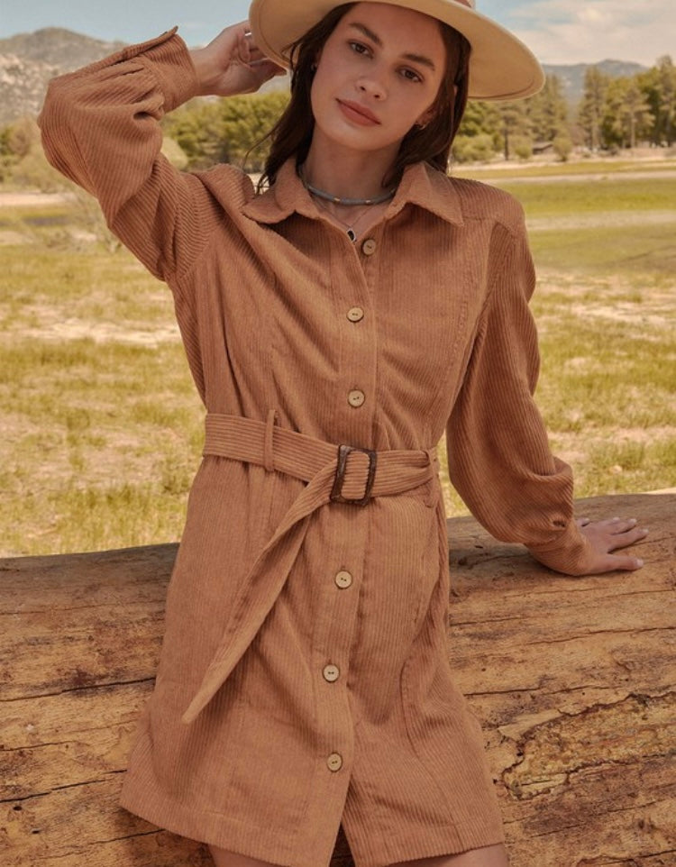 Taupe Corduroy Mini Dress Small