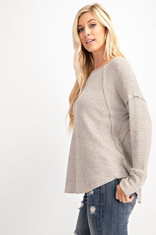 waffle weave casual top with drop shoulders